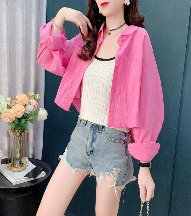 Pink Oversized Cropped Shirt