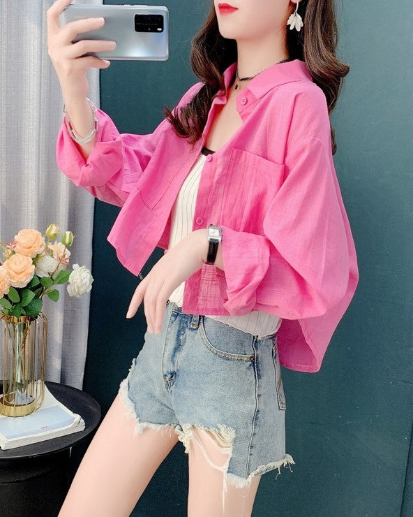 Pink Oversized Cropped Shirt
