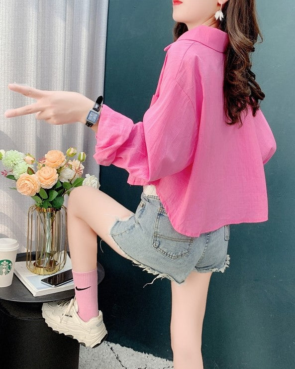 Pink Oversized Cropped Shirt