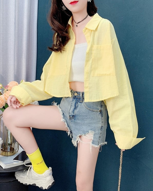 Pink Oversized Cropped Shirt