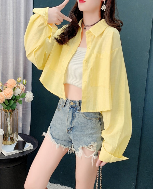 Pink Oversized Cropped Shirt