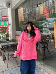 Pink Oversized Lightning Graphic Zip-Up Hoodie