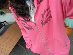 Pink Oversized Lightning Graphic Zip-Up Hoodie