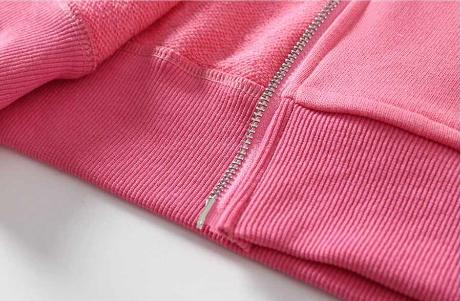 Pink Oversized Lightning Graphic Zip-Up Hoodie