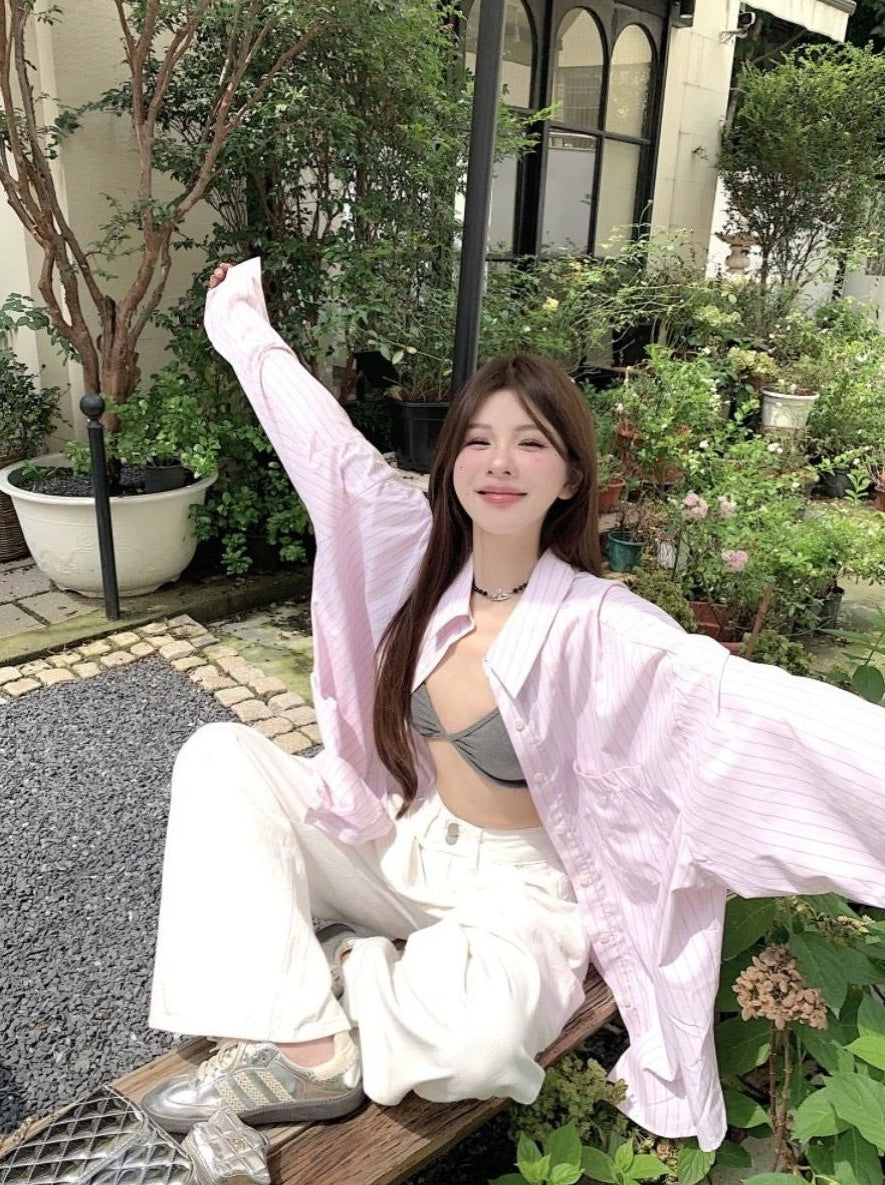 Pink Pinstripe Oversized Shirt