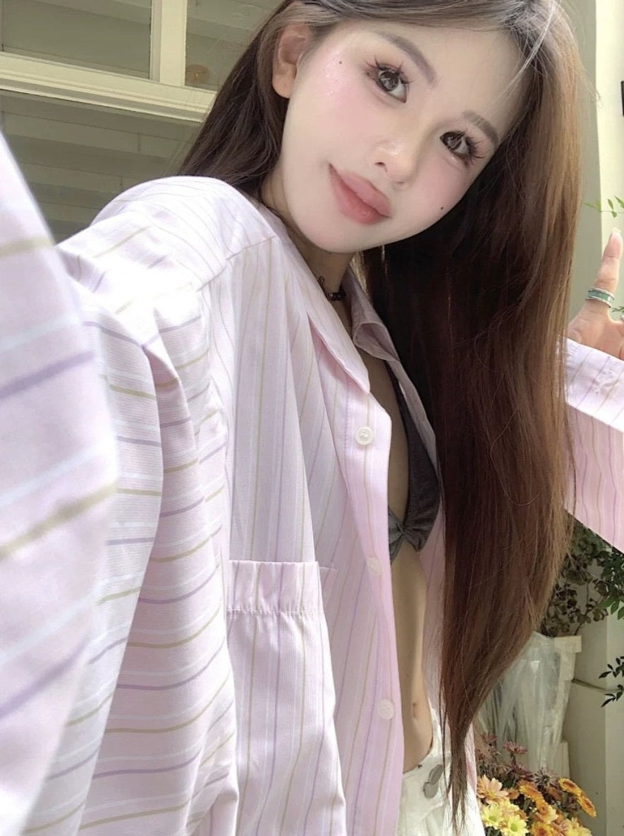 Pink Pinstripe Oversized Shirt