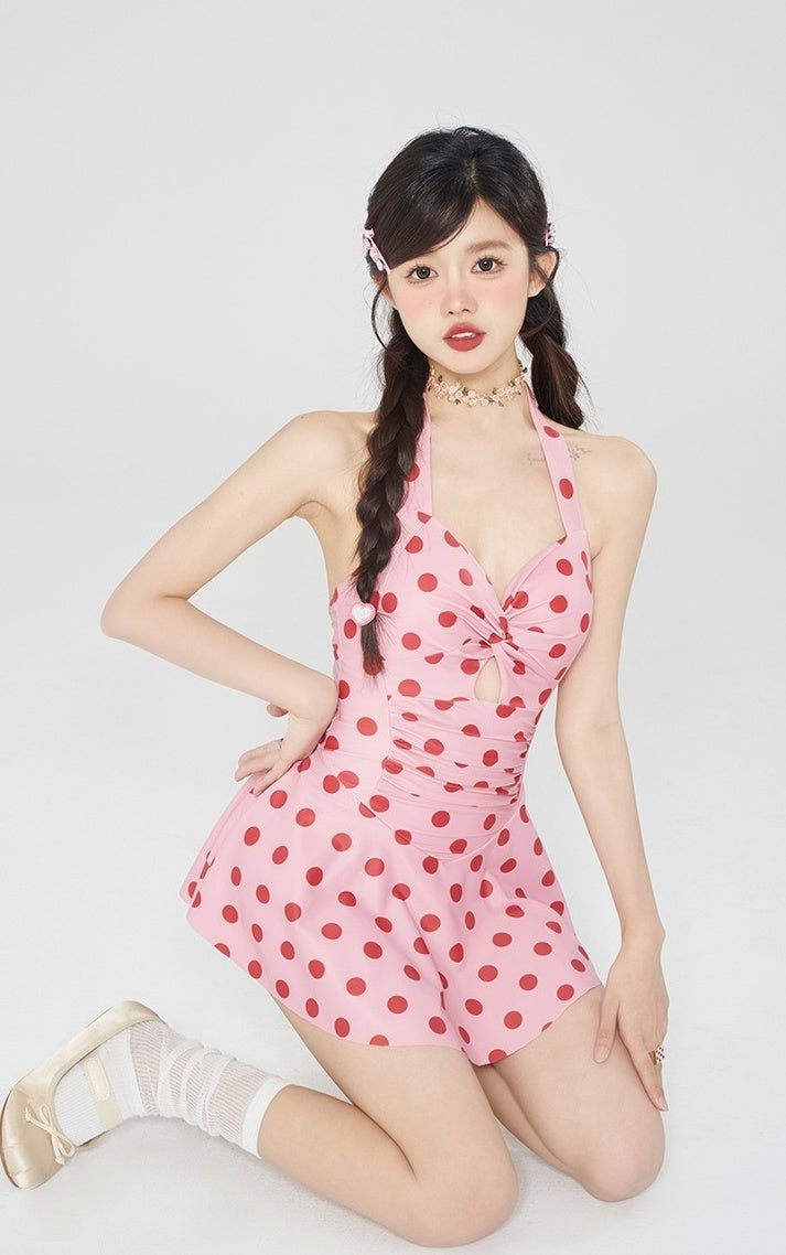 Pink Polka Dot One-Piece Swim Dress
