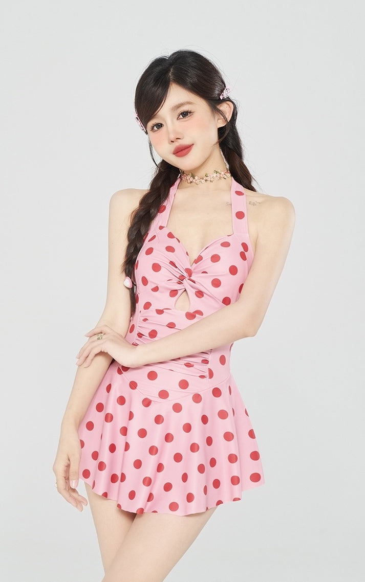 Pink Polka Dot One-Piece Swim Dress