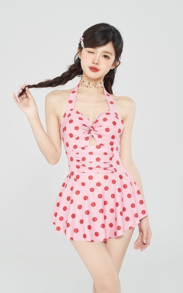 Pink Polka Dot One-Piece Swim Dress