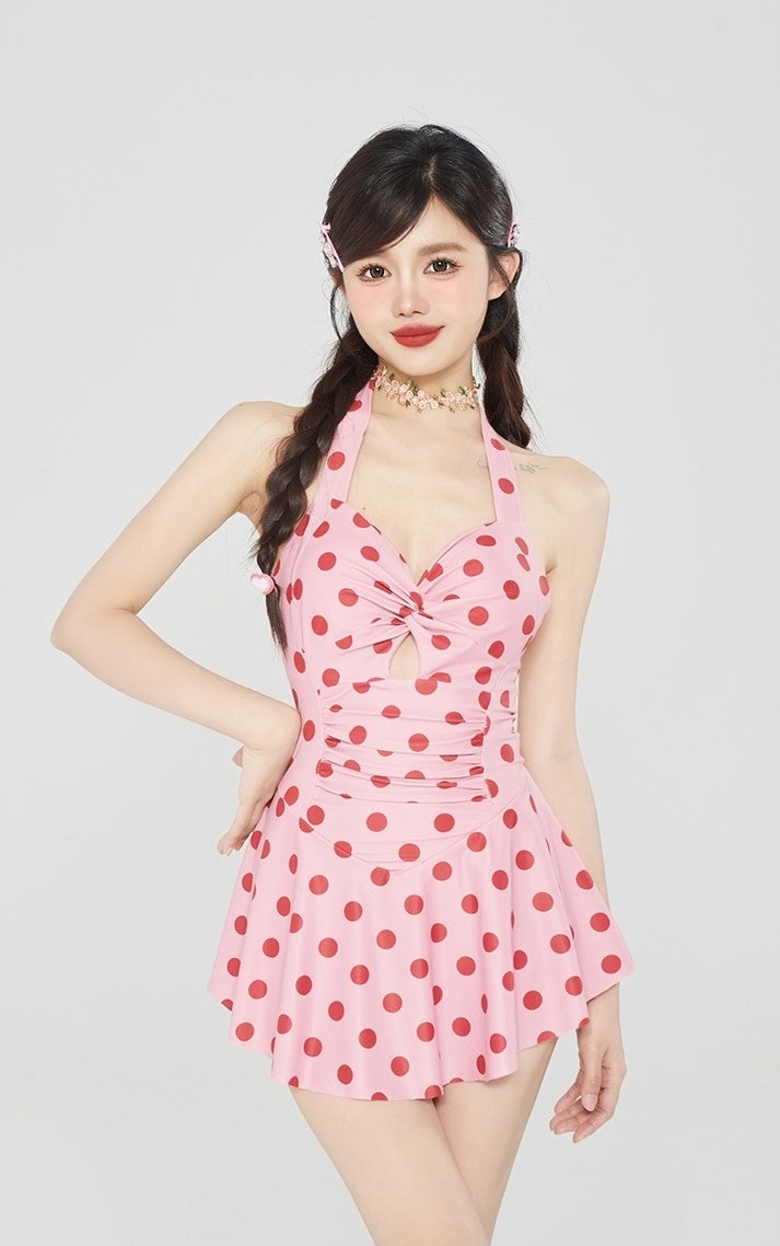 Pink Polka Dot One-Piece Swim Dress
