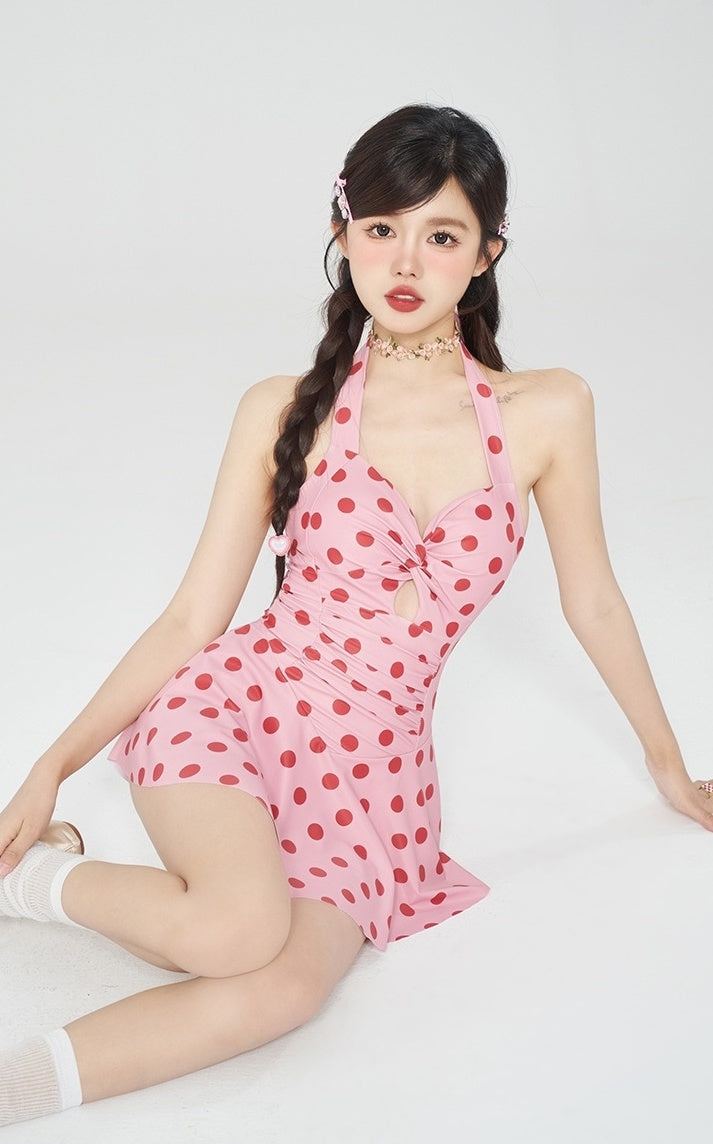 Pink Polka Dot One-Piece Swim Dress