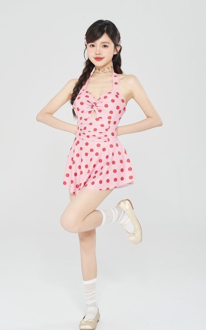 Pink Polka Dot One-Piece Swim Dress