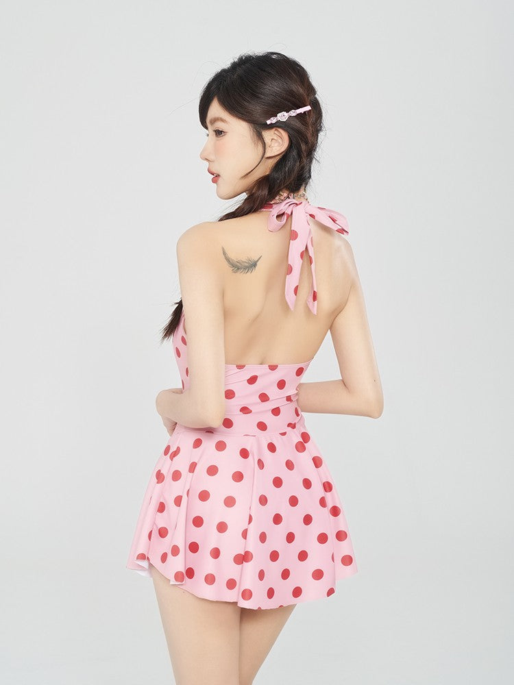 Pink Polka Dot One-Piece Swim Dress