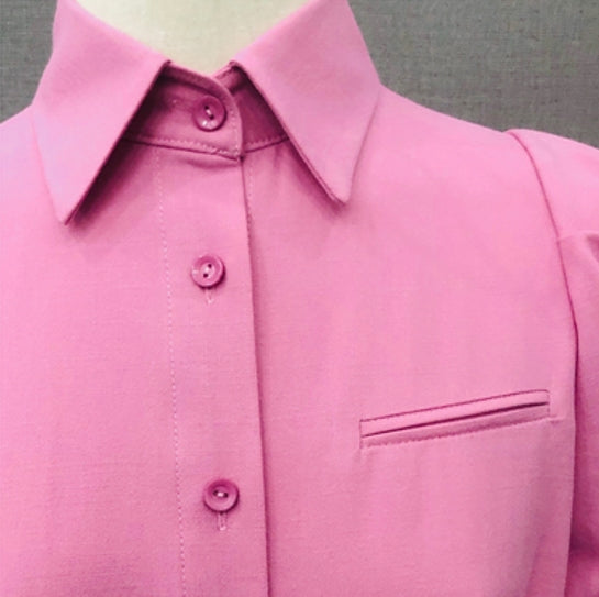 Pink Puffed Sleeves Midi Dress