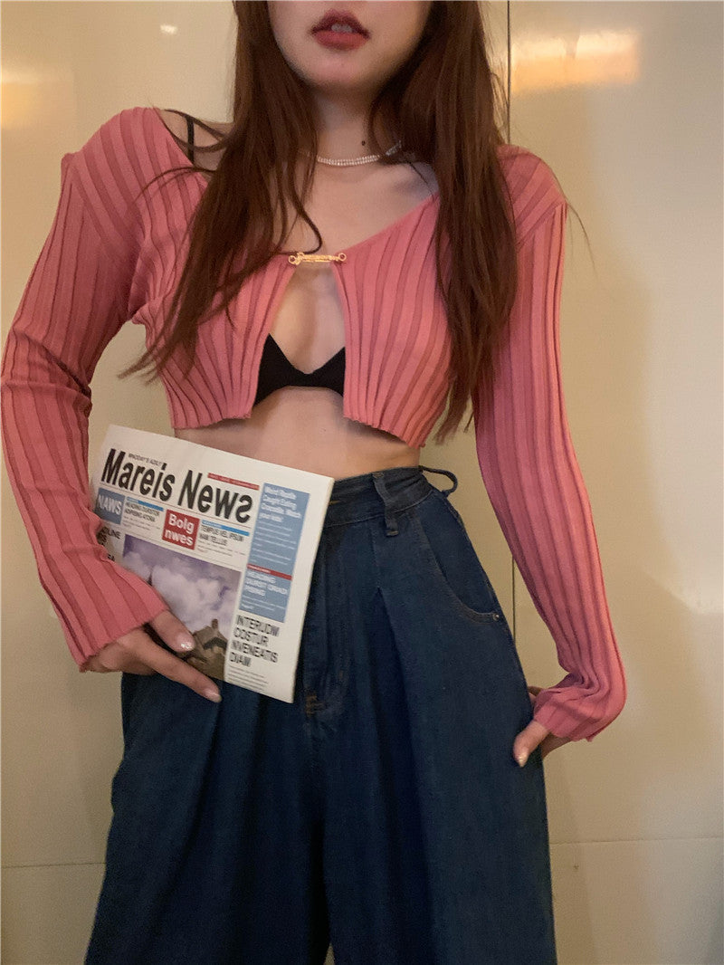 Pink Ribbed Open Cardigan
