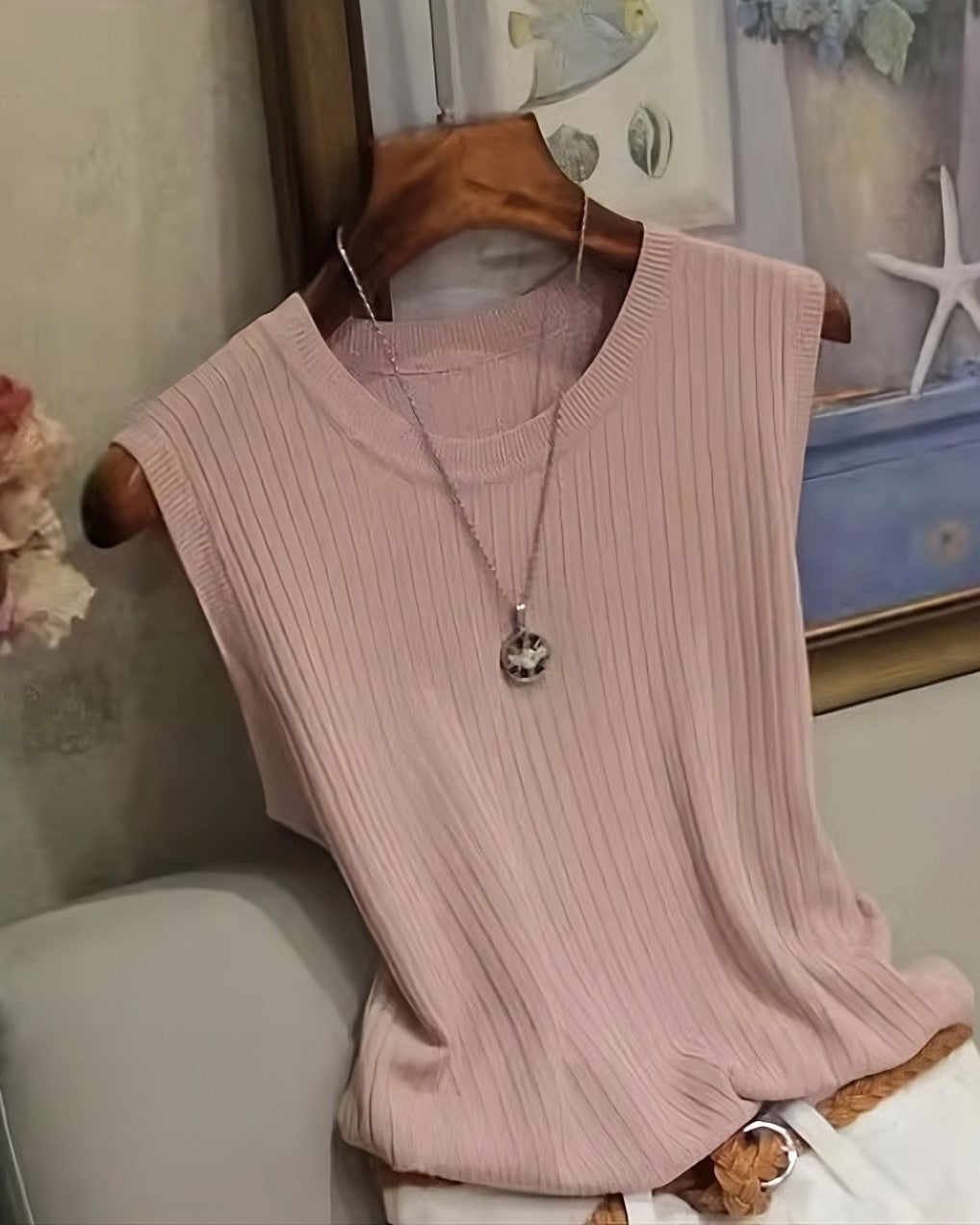 Pink Ribbed Sleeves Top