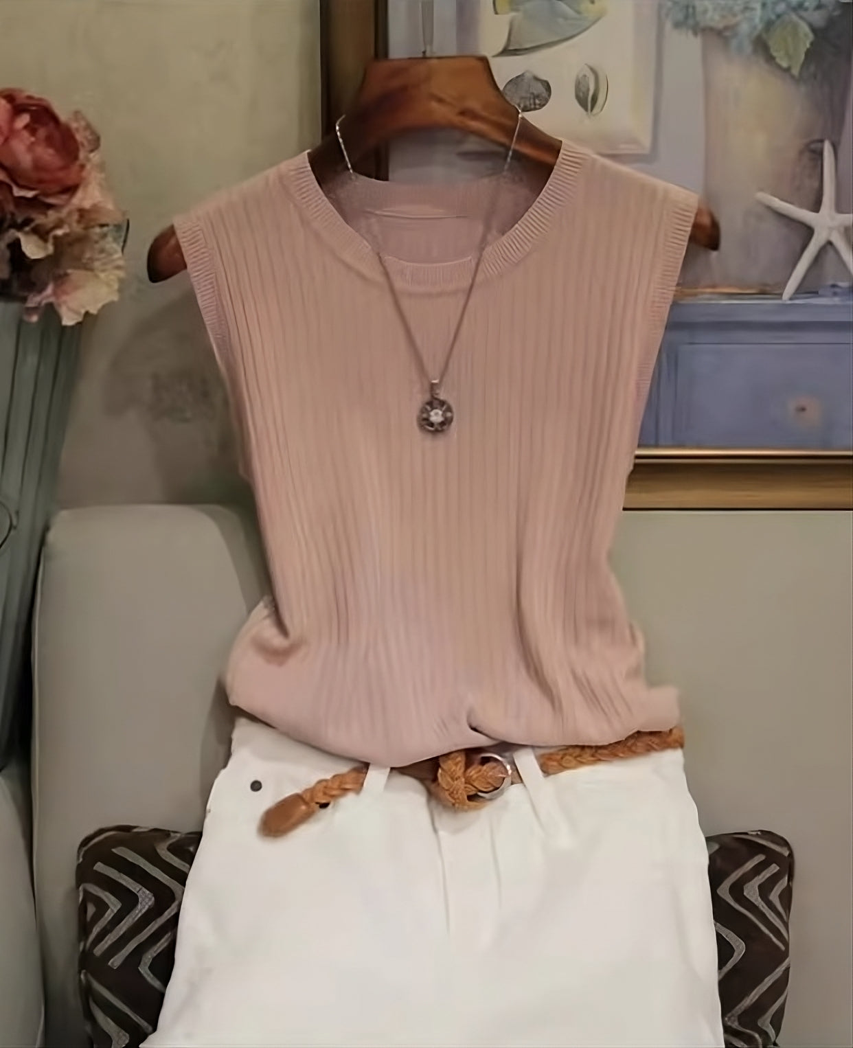 Pink Ribbed Sleeves Top