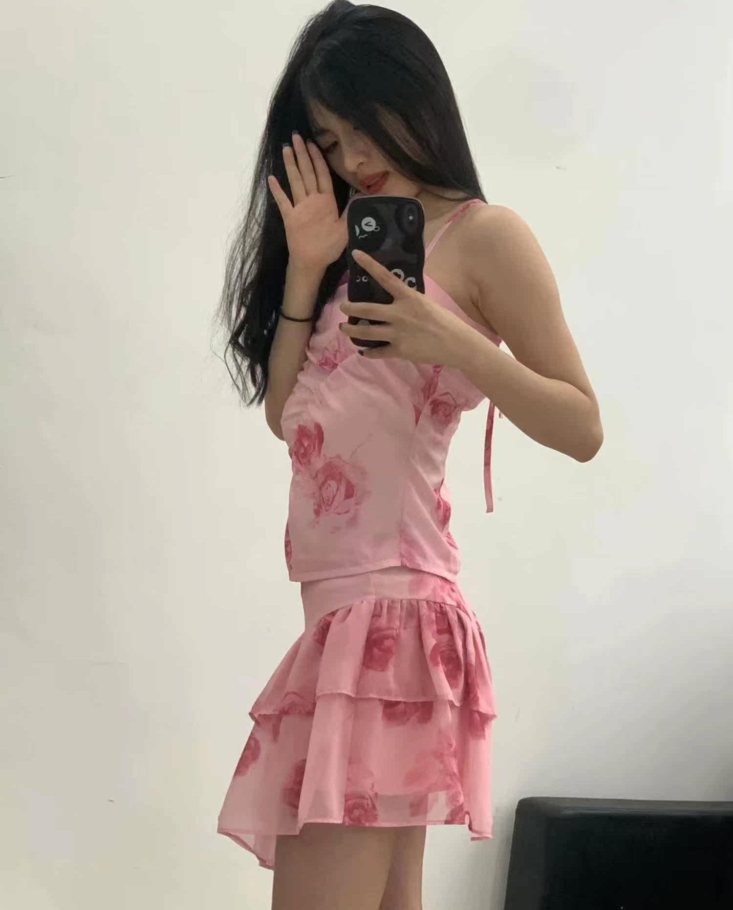 Pink Ruched Floral Fairy Top