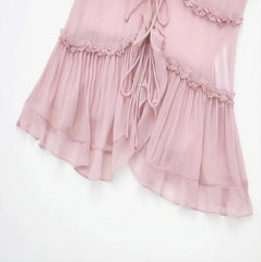 Pink Ruffled See-Through Sling Top