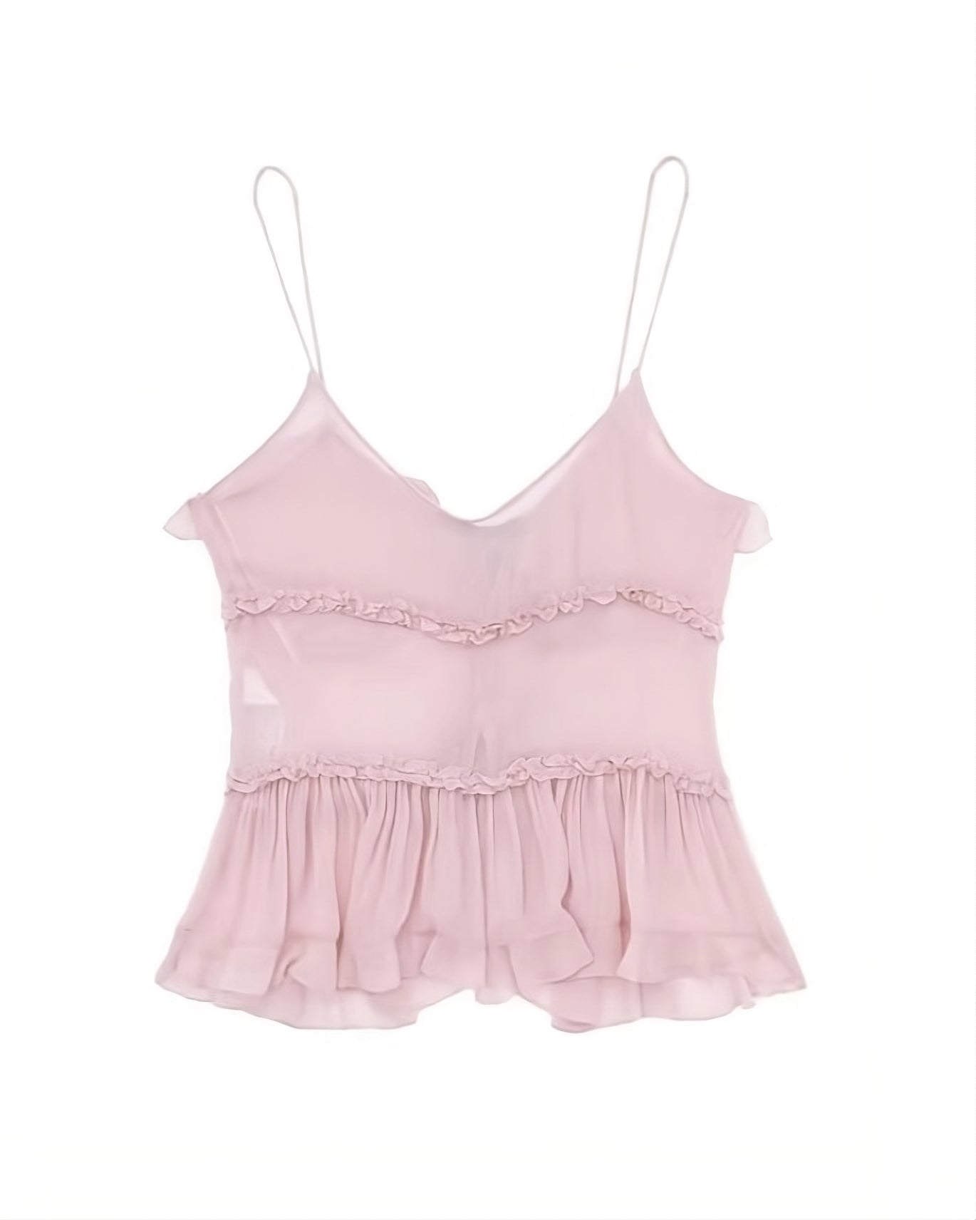Pink Ruffled See-Through Sling Top