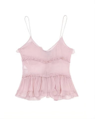 Pink Ruffled See-Through Sling Top