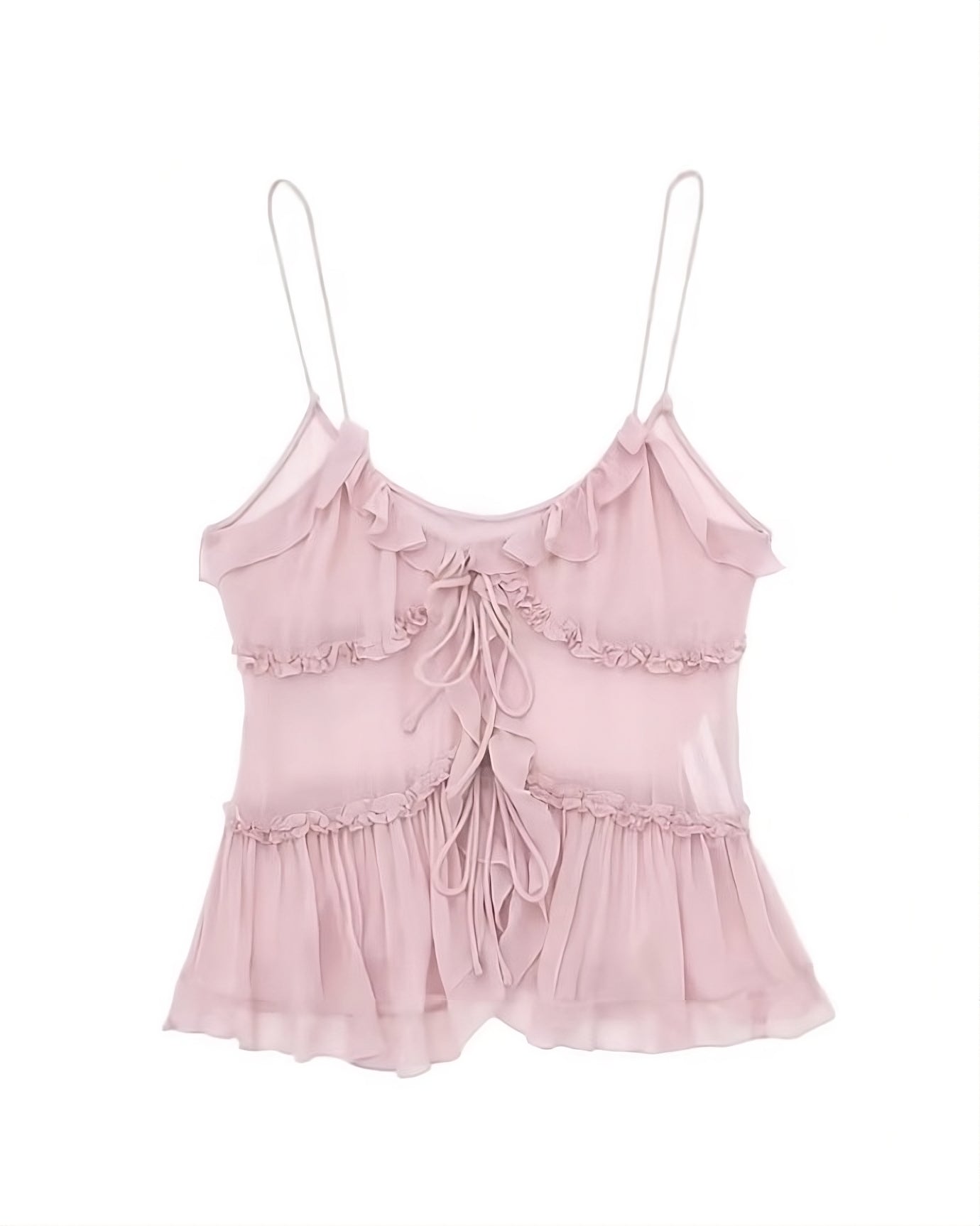 Pink Ruffled See-Through Sling Top