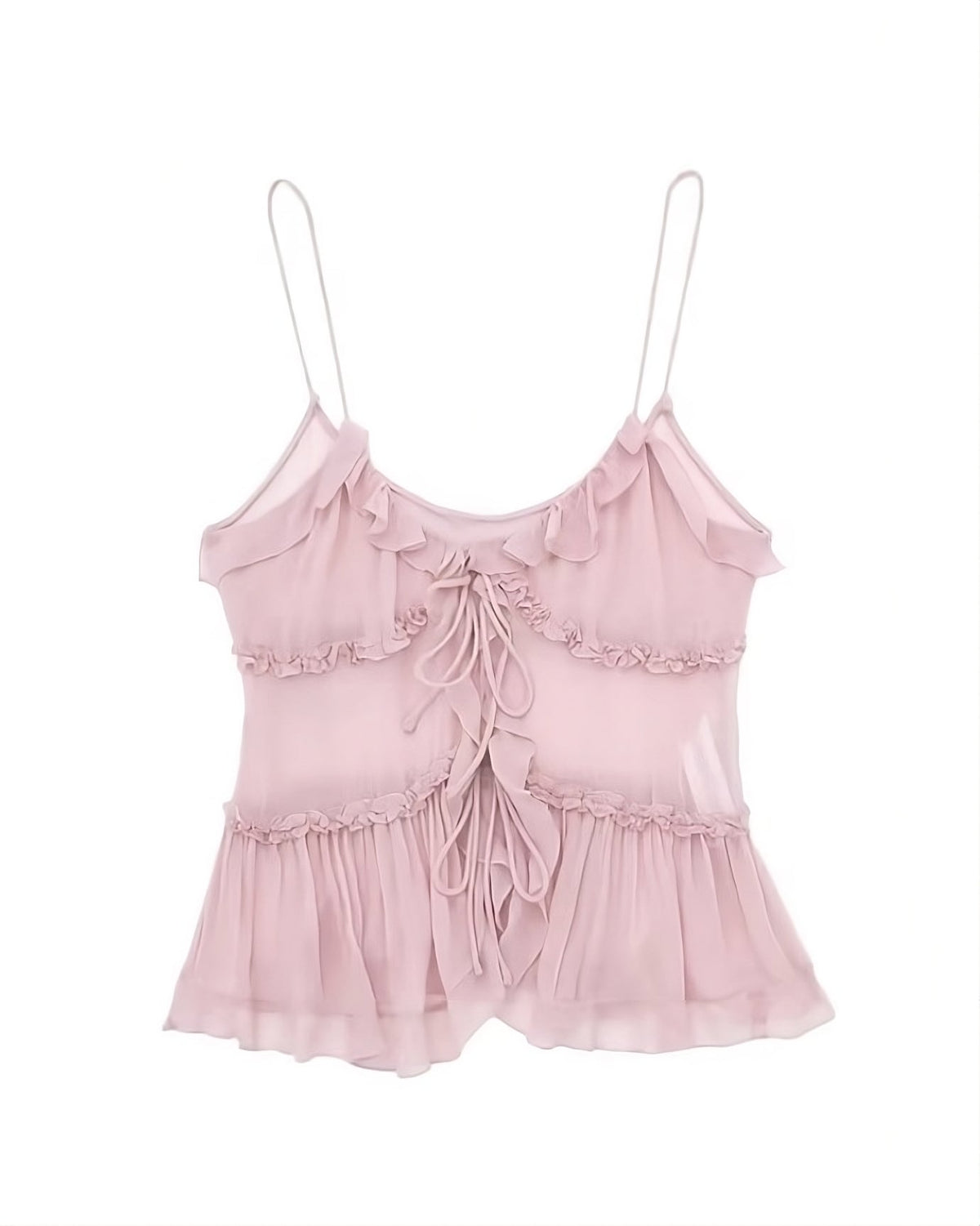 Pink Ruffled See-Through Sling Top