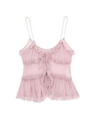 Pink Ruffled See-Through Sling Top
