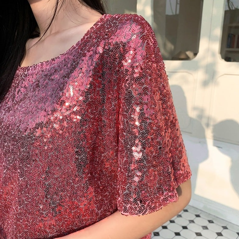 Pink Sequins Embellished T-Shirt