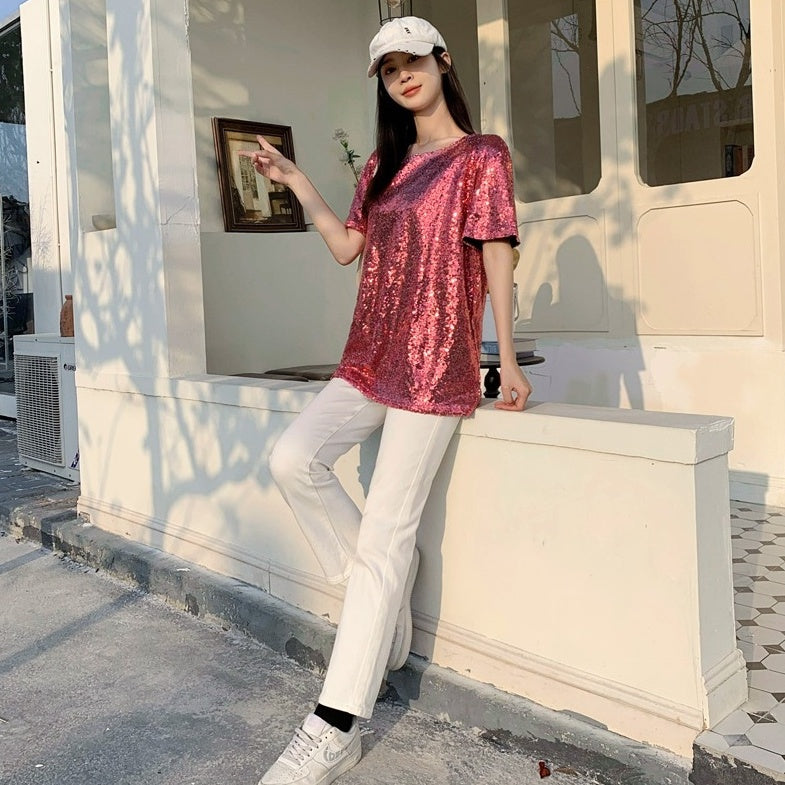 Pink Sequins Embellished T-Shirt