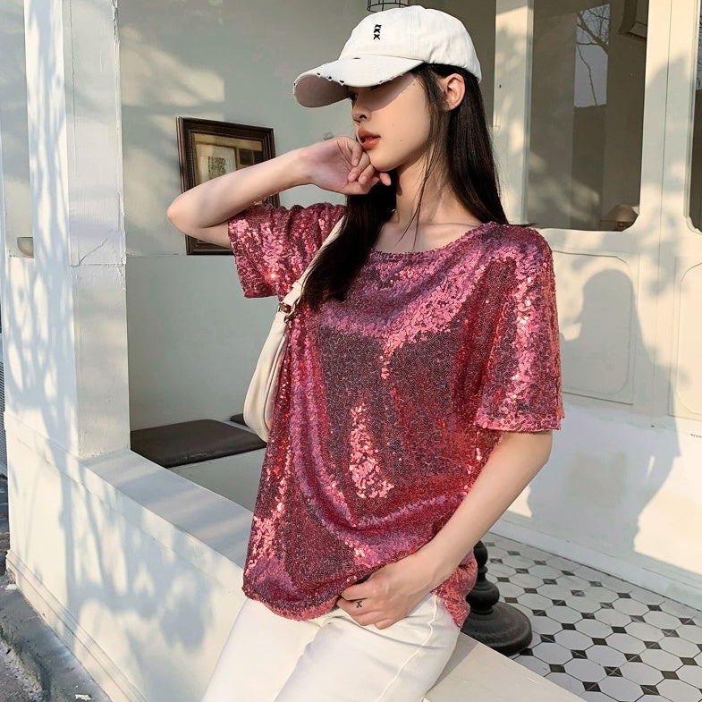 Pink Sequins Embellished T-Shirt