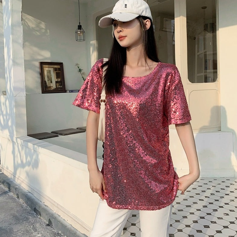 Pink Sequins Embellished T-Shirt
