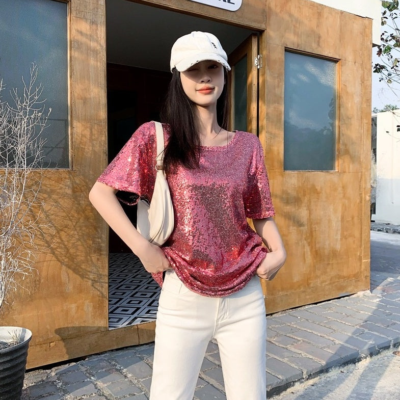 Pink Sequins Embellished T-Shirt