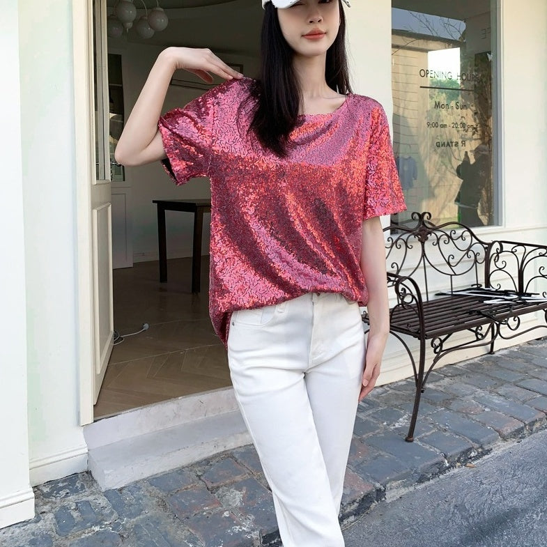 Pink Sequins Embellished T-Shirt