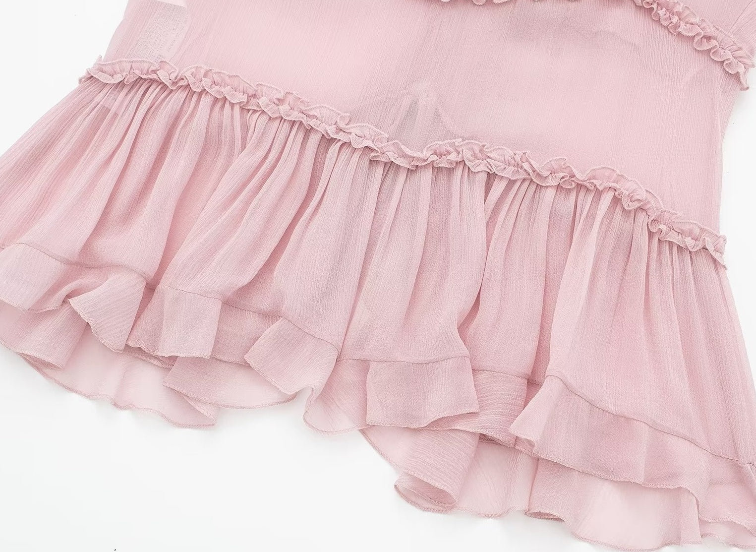 Pink Sheer Ruffled Sling Top
