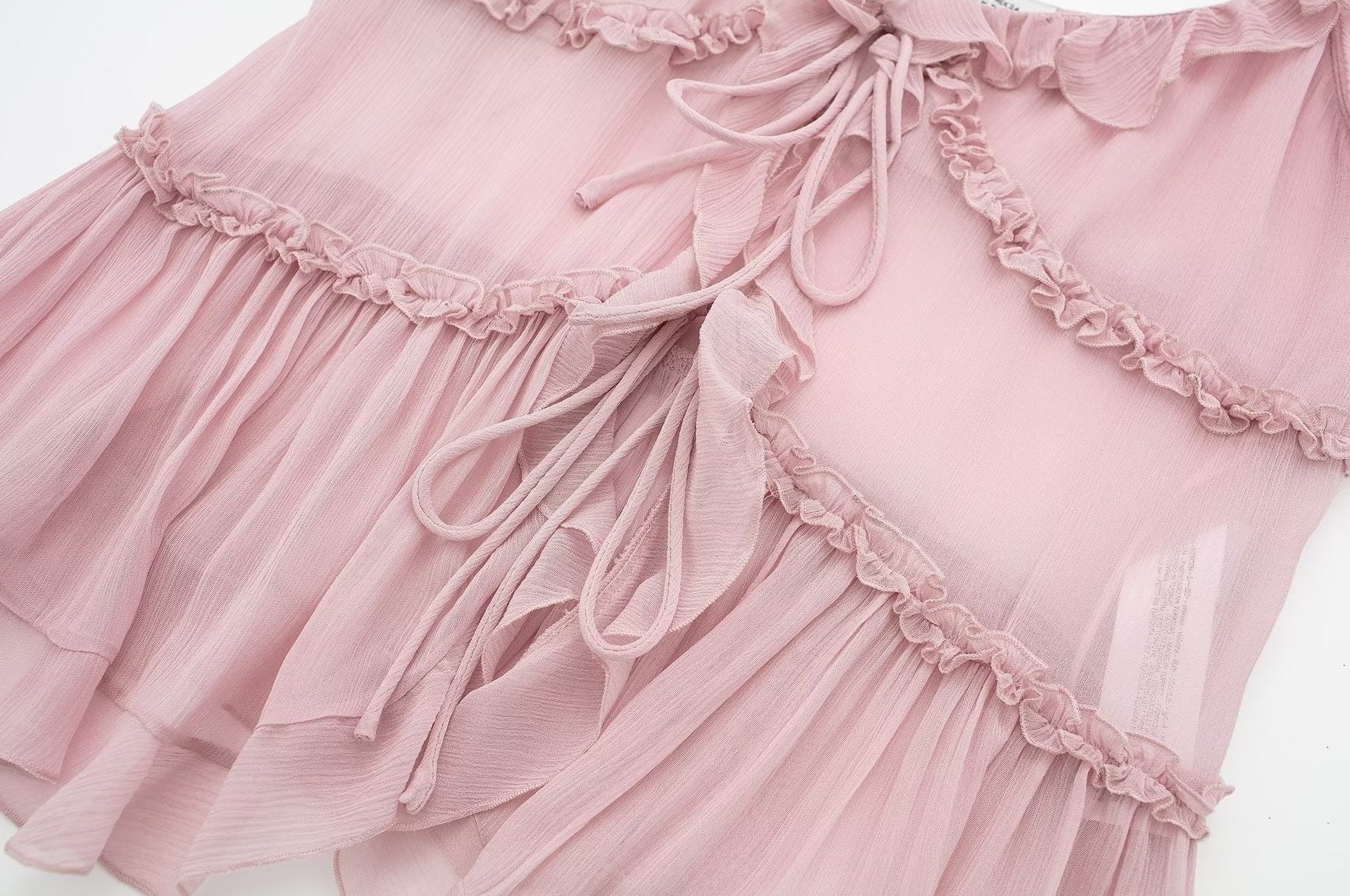 Pink Sheer Ruffled Sling Top