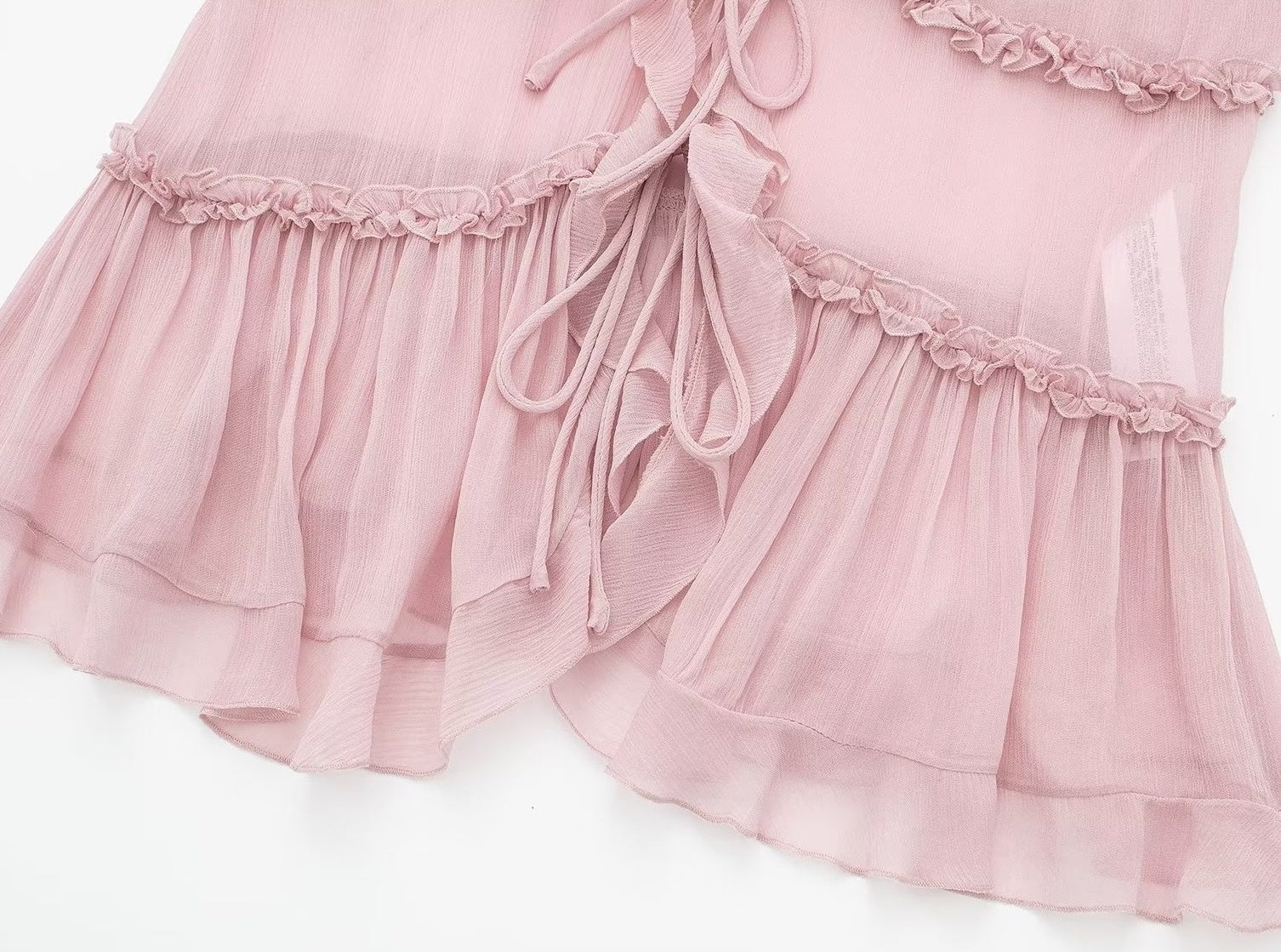 Pink Sheer Ruffled Sling Top