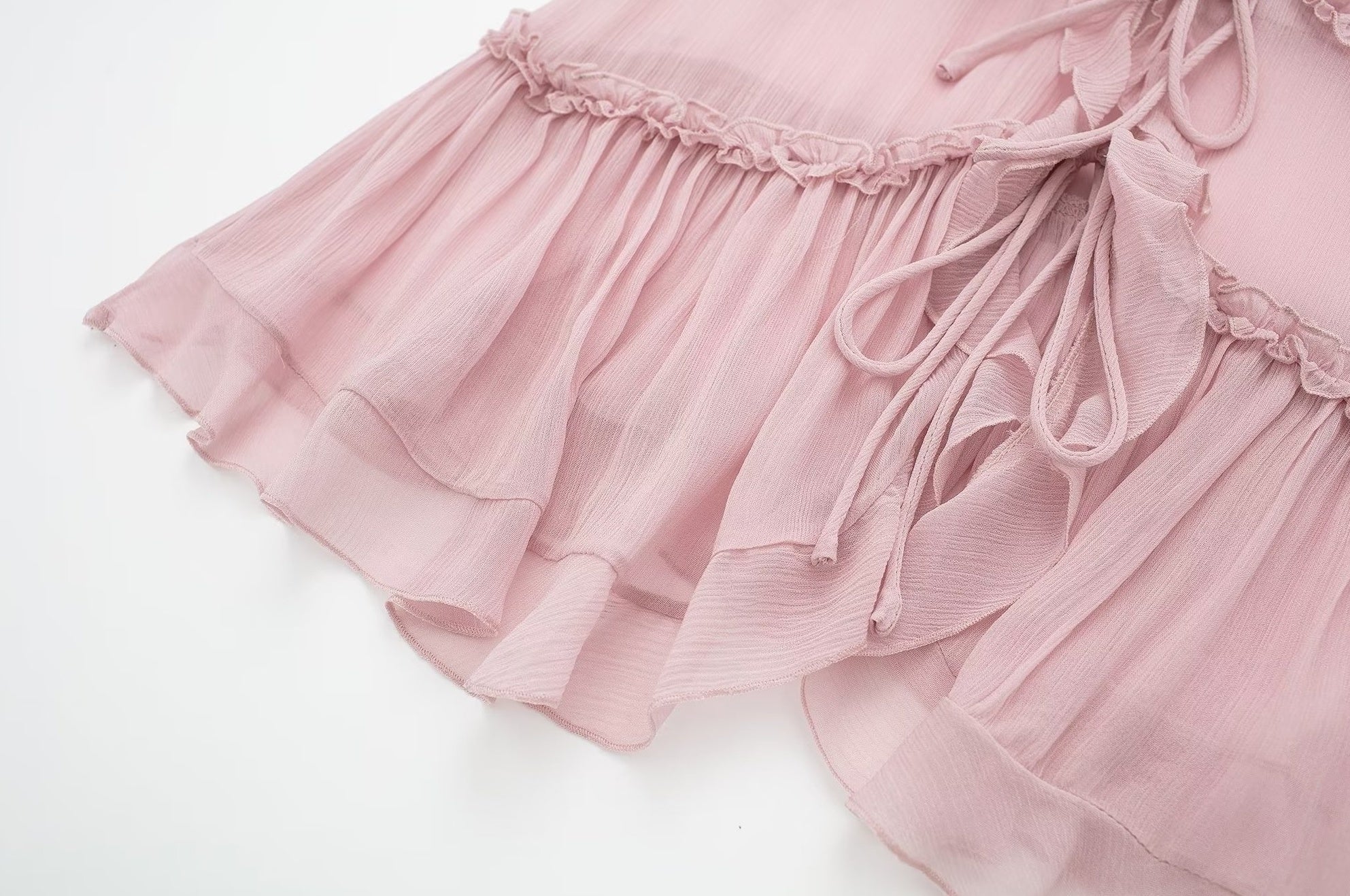 Pink Sheer Ruffled Sling Top
