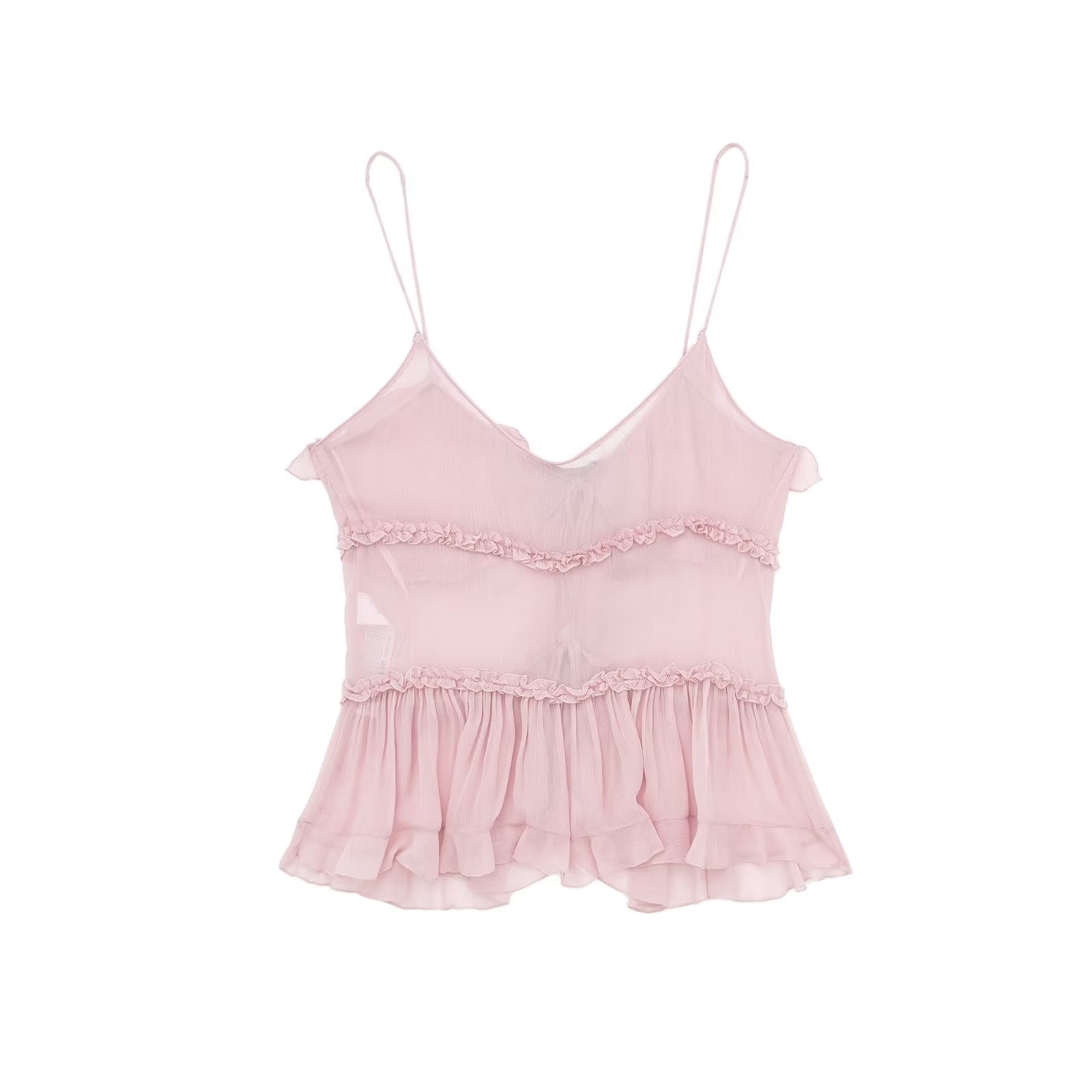 Pink Sheer Ruffled Sling Top