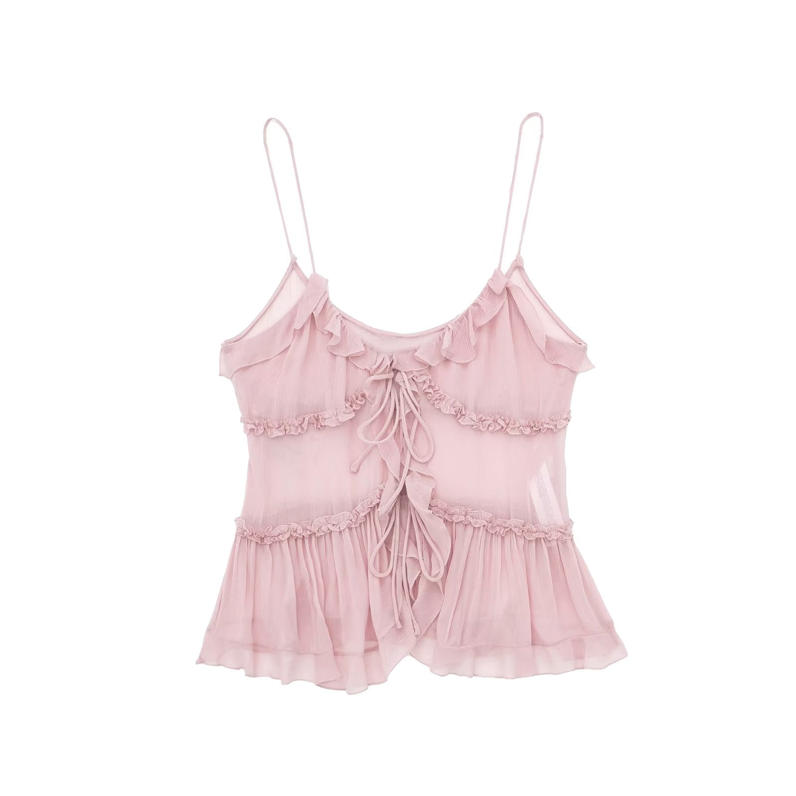 Pink Sheer Ruffled Sling Top