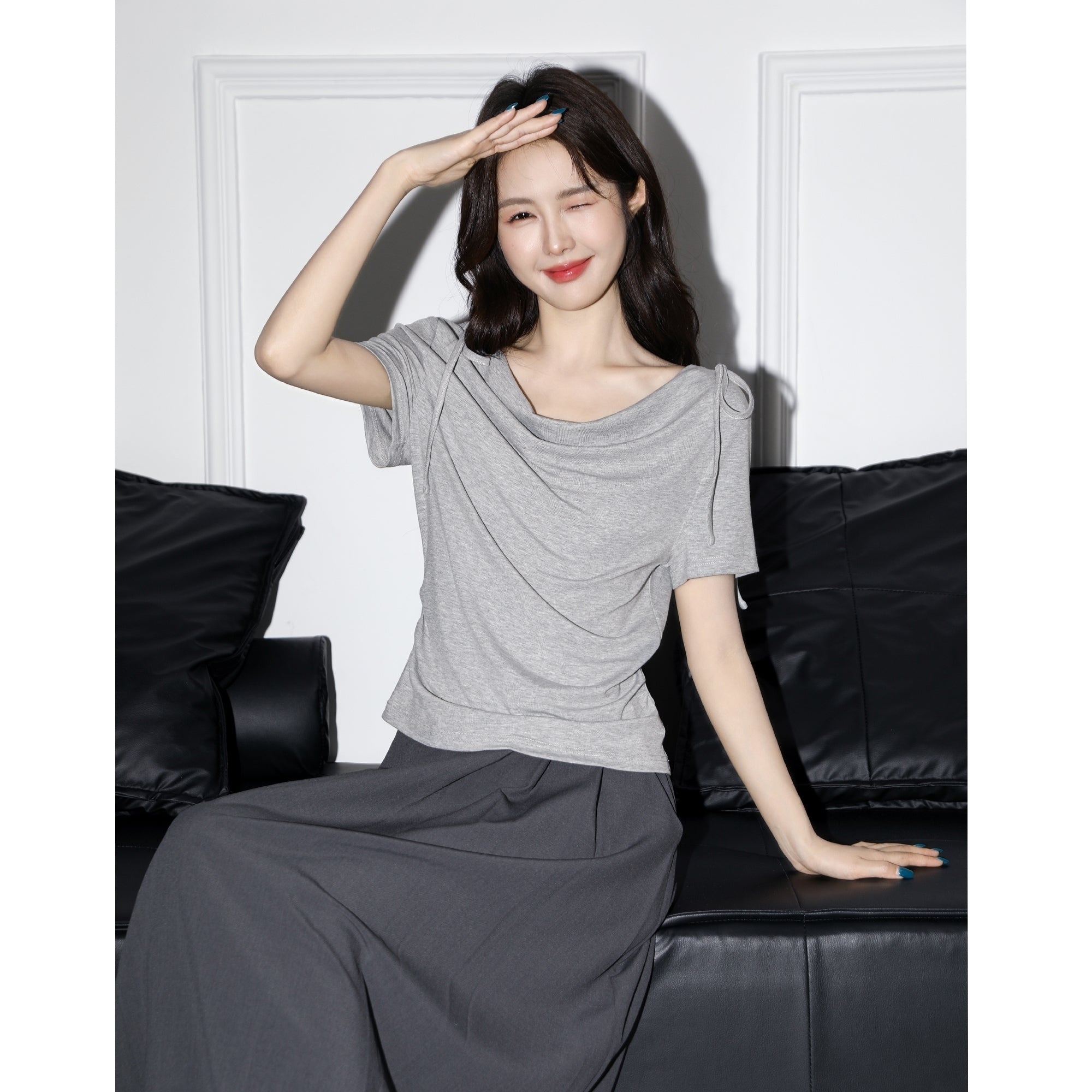 Pink Short Sleeve Tie Neck Irregular Crop Top