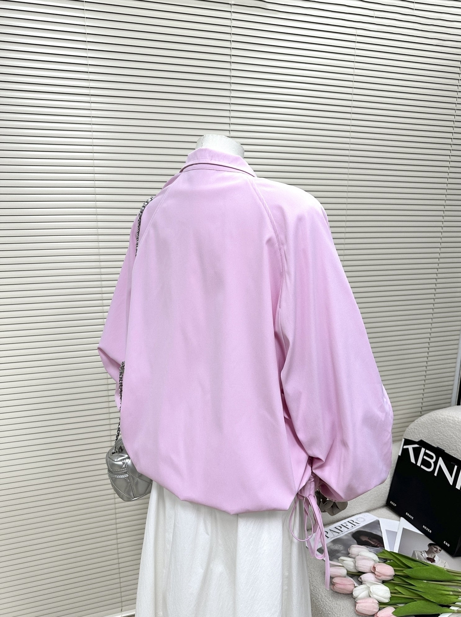 Pink Star-Accent Oversized Bomber Jacket