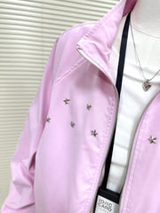 Pink Star-Accent Oversized Bomber Jacket