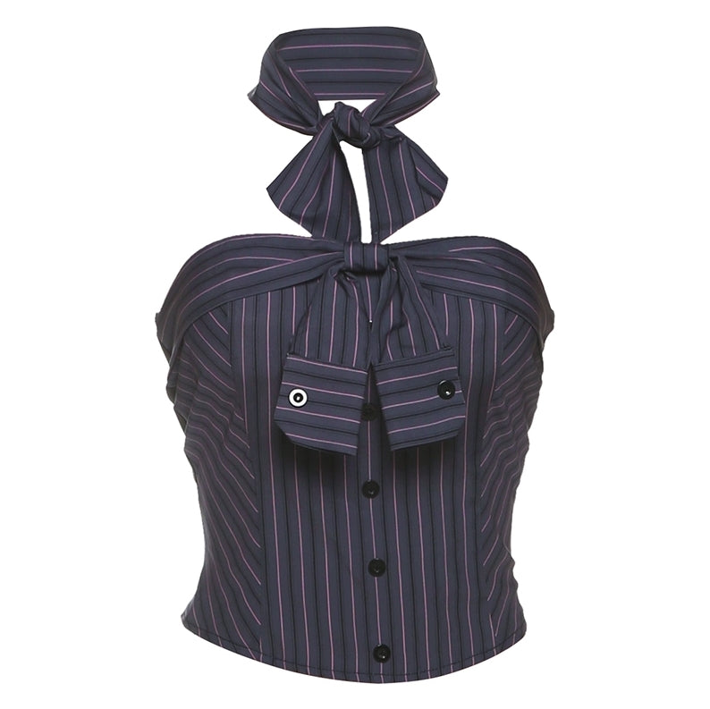 Pink Stripes Button Up Tube And Neck Scarf Set