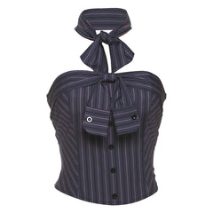 Pink Stripes Button Up Tube And Neck Scarf Set