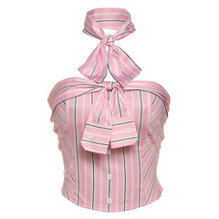 Pink Stripes Button Up Tube And Neck Scarf Set