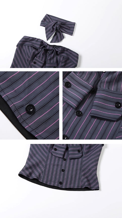 Pink Stripes Button Up Tube And Neck Scarf Set