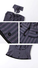 Pink Stripes Button Up Tube And Neck Scarf Set