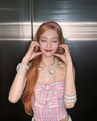 Pink Stripes Button Up Tube And Neck Scarf Set