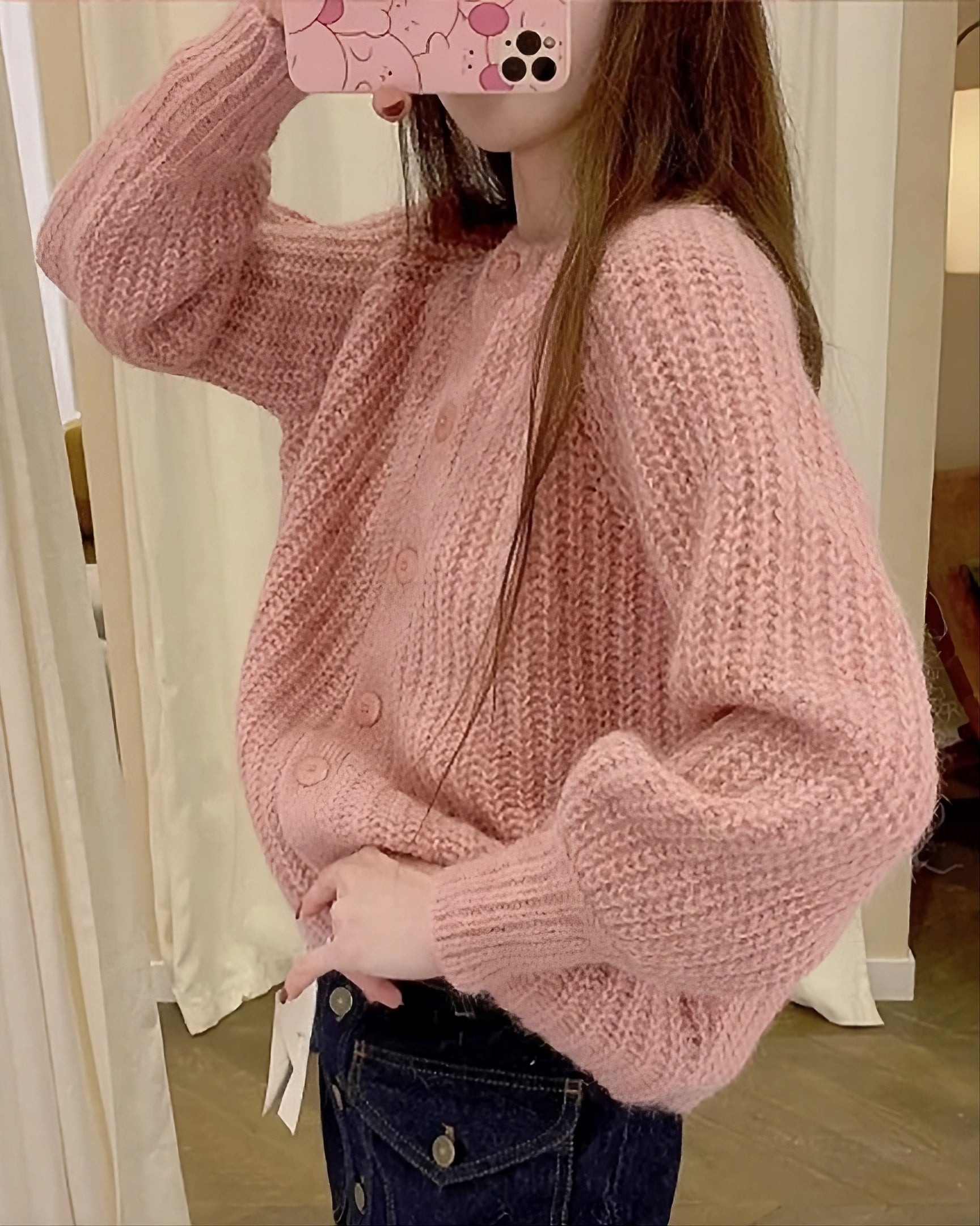 Pink Thick Knitted Cozy Cardigan